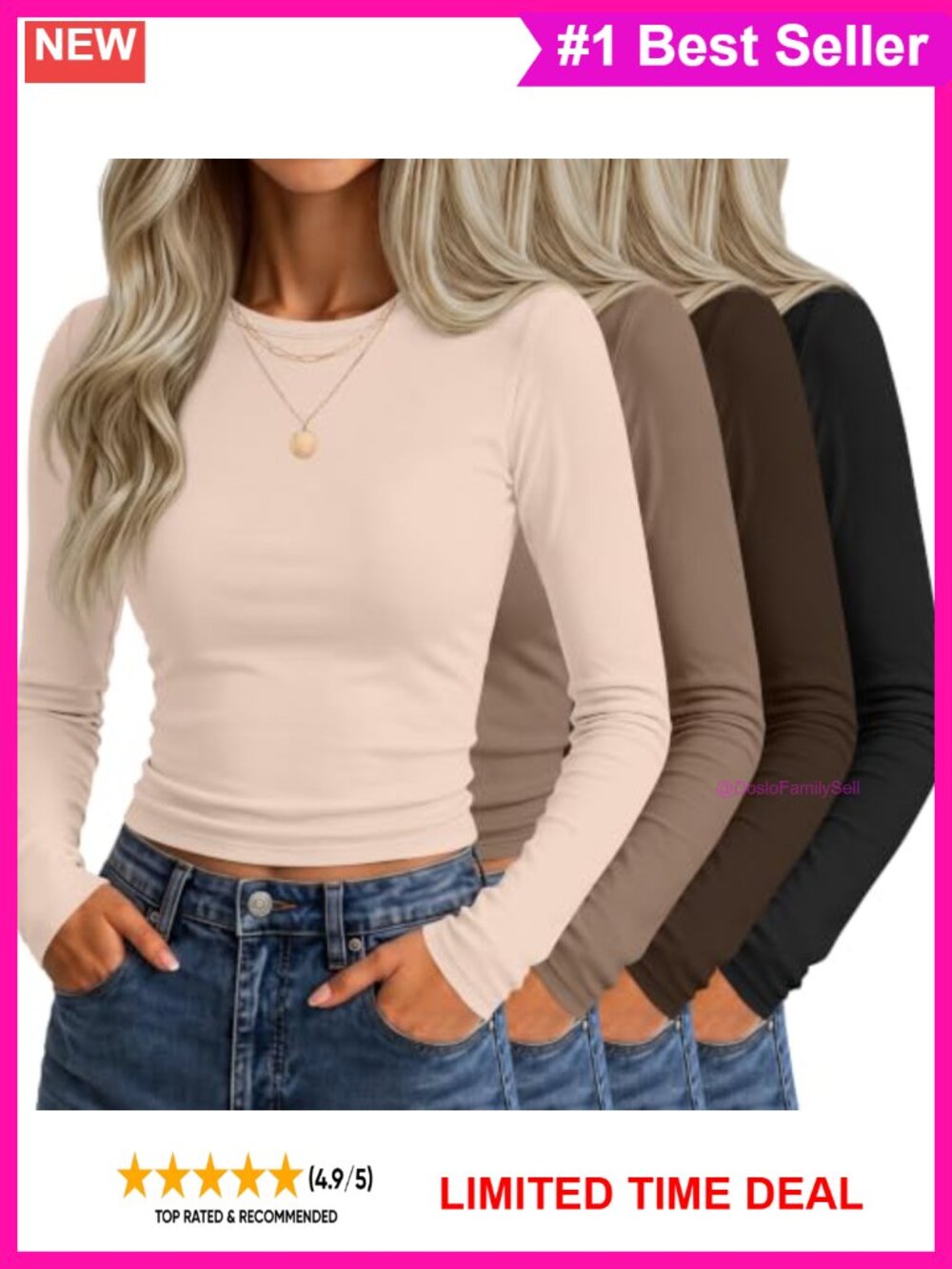 Women's Long Sleeve Crop Tops Slim Fit Fitted T-Shirts Crew Neck